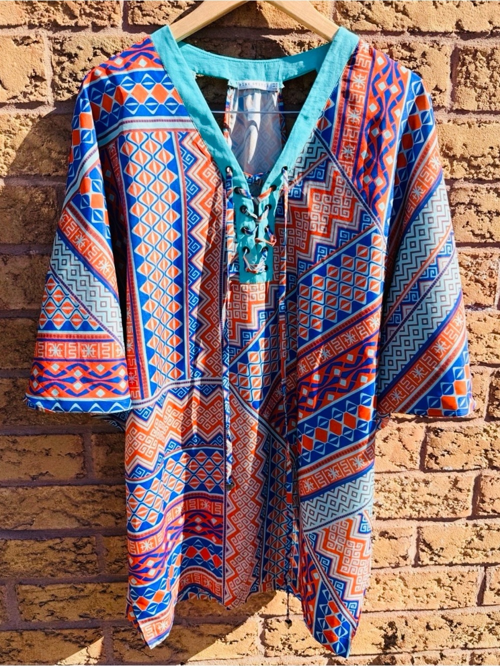 💫4/$25 • Pink Stitch Bohemian Neck Tie Vintage Printed Top/Cover Up
